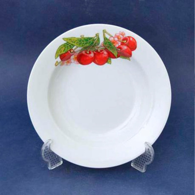 Тарелка глубокая диам. 200 мм Гладкий край Вишня (фарфор) , р.4 (24)