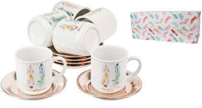 Чайный сервиз 12пр. "Перья" (6 персон) v=250мл. (керамика) (подарочная упаковка)(1/6)