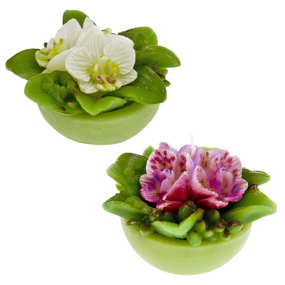 Свеча декоративная "Орхидея" 10*10*8см. (2вида) (min6) (парафин) (упаковочный пакет) (1/80)