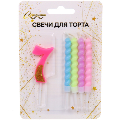 Свеча для торта Цифра Праздник "7" 11 см, 4 свечи (24/24)