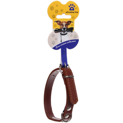 Ошейник д/собак из искусственной кожи "Стильный БРО", цвет коричневый, 1,5*37см (бирка) (1/20)