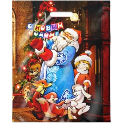 Пакет ПЭ с вырубной ручкой 38х47+6см (60) (Новогодний хоровод) НГ ламинир. Интерпак (1/50)