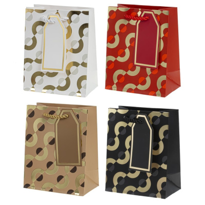 Пакет подарочный (бумага, плотность 210г/м2, блок 12шт), L12 W7 H15 см, 4в.(12/1200)