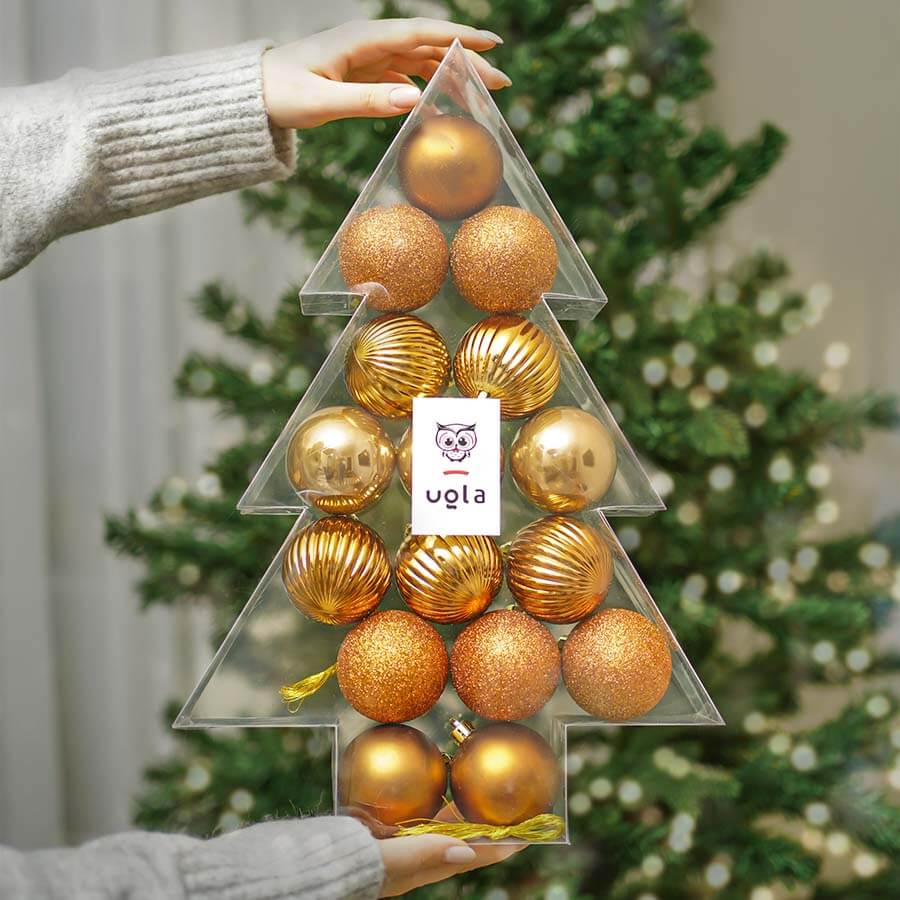 Набор новогодних шаров 17 шт., D-6 см "Мокко", коричневый, пластик(1/24)