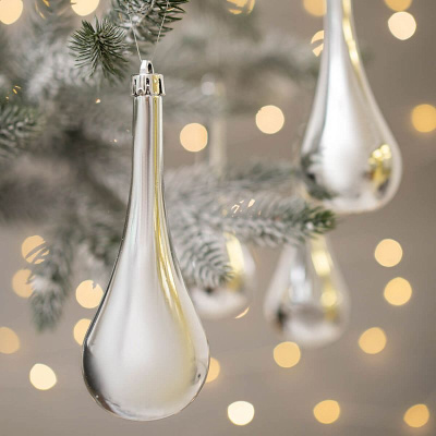 Набор новогодних елочных украшений 4 шт.,13 см., серебро, пластик (1/24)