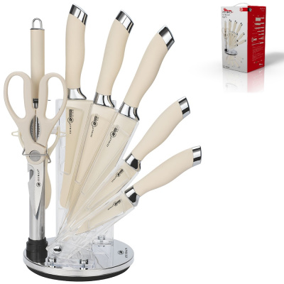 Набор ножей  ZEIDAN 9 предметов,прорезиненные ручки с декором, складная подставка(1/6)