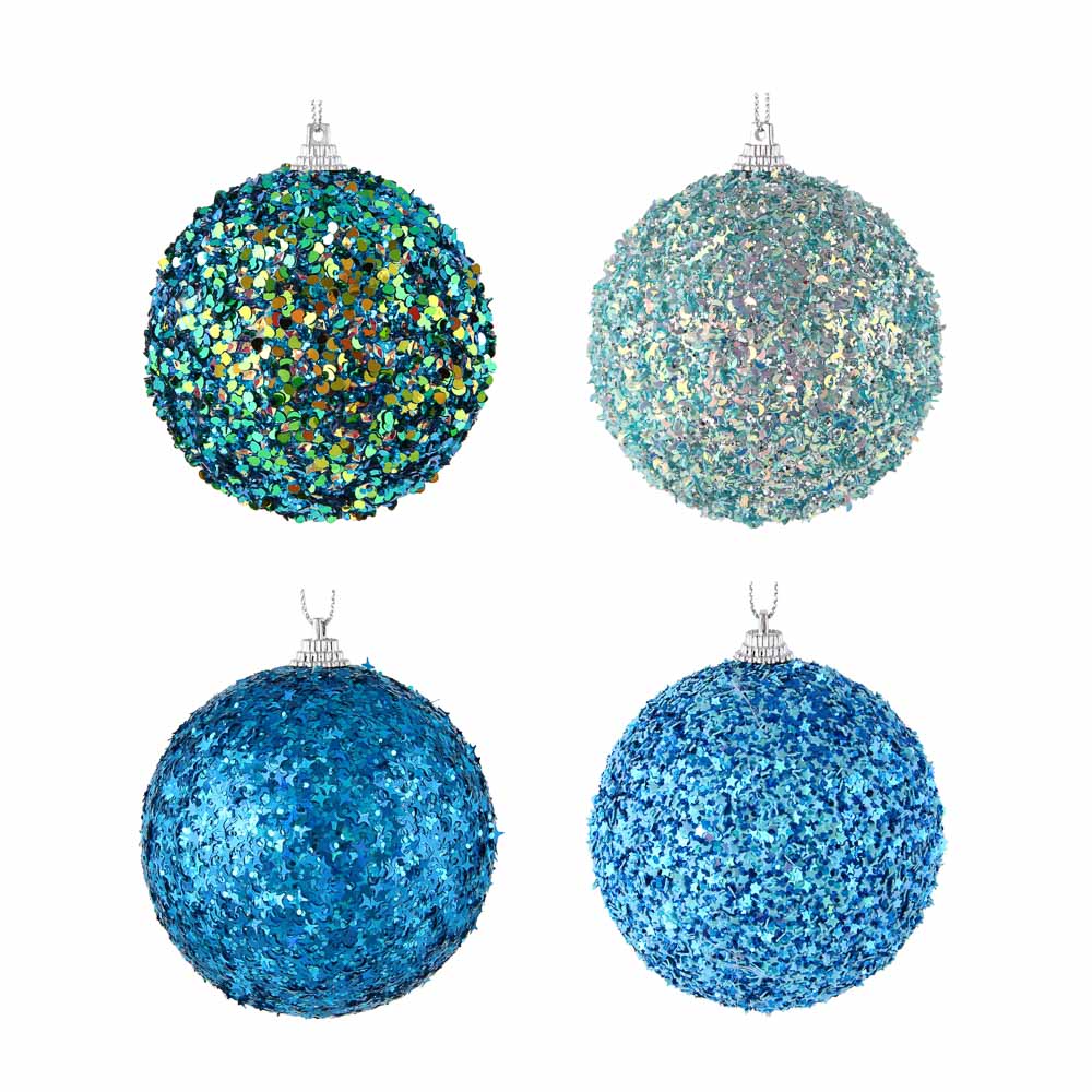 Подвеска шар с декором, 8 см, 4 цвета, сине-бирюзовые оттенки СНОУ БУМ (1/12/288)