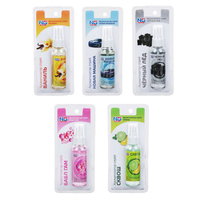 Ароматизатор воздуха спрей, бабл гам, ваниль, новая машина, сквош, черный лед (1/5/60)