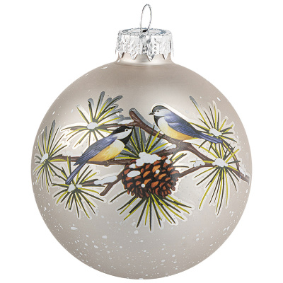 Шар "Синичка" 8см(стекло,полиэст.) (1/12/48)