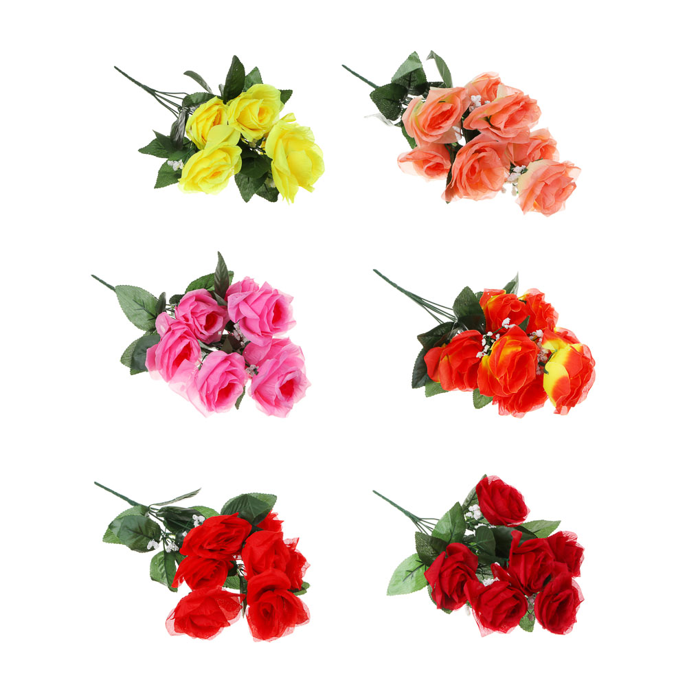 Букет искусственных цветов в виде раскрытых роз с гипсофилами, 36-43 см, 6 цв LADECOR (1/12)