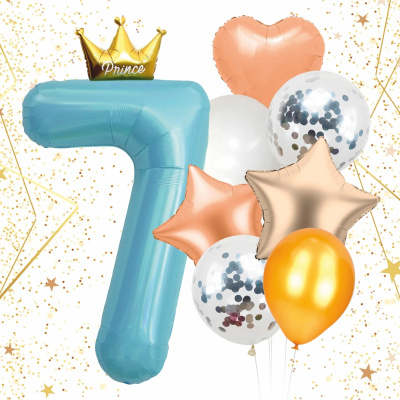 Набор шаров 8 шт "7 - Prince", голубой (цифра + 7 шаров) (10/10)