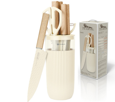 Набор ножей 8пр Ivory (прорез.ручка под дерево, подставка) (нжс)(1/24)