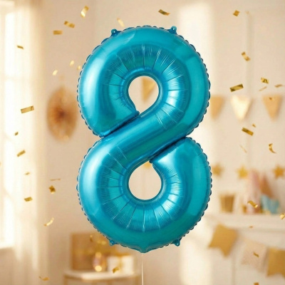 Шар фольгированный 32'/81см "Цифра "8" (голубой) (1/20)