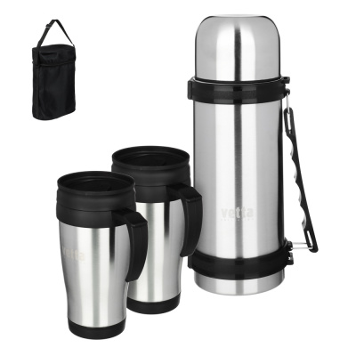 Набор походный (термос 1л +2 термос-кружки 0,45л) в сумке VETTA  сталь.(1/6)