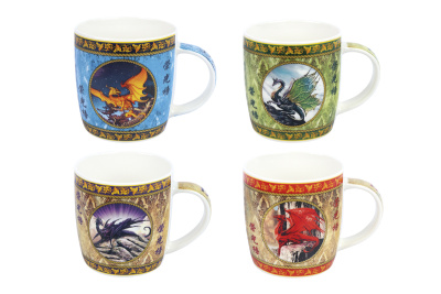 Кружка 340мл Дракон-медальон бочка низкая (4диз) фарф. (1/12/48)