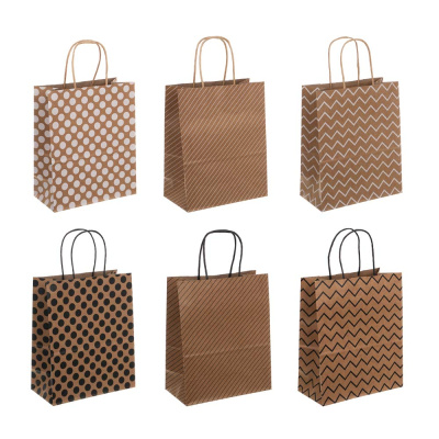 Пакет подарочный бумажный, крафт с рисунком, 32x26x12 см, 6 дизайнов(12/492)