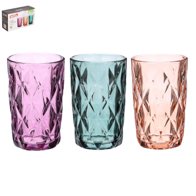 Набор стаканов для воды 3 шт, 350мл, стекло, цветные VETTA (1/12)