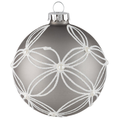 Шар "Орхидея" 8см цв.серебряный (стекло,полиэст.) (1/16/96)