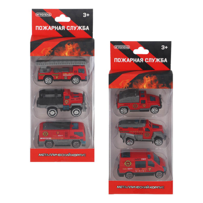 Набор из 3-х машин "Пожарная служба", металл, 10,5х5,2х21,5 см, 4диз ИГРОЛЕНД (1/120)