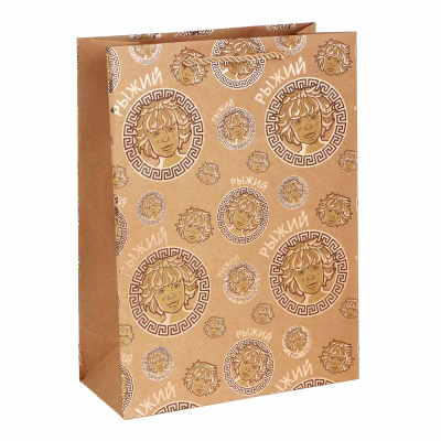 Пакет крафт с золотым тиснением, 26х35х12см Рыжий 