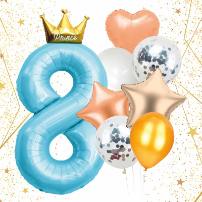 Набор шаров 8 шт "8 - Prince", голубой (цифра + 7 шаров) (10/10)