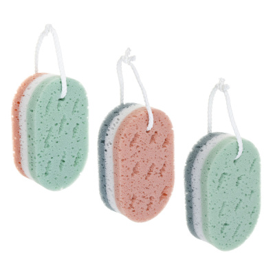 Мочалка губка поролоновая наборная сэндвич с подвесом, полиуретан, 15,5х9,5х5см, 3цв МС24-01 ЮL (12/