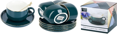 Чайный набор 8пр. с ложками "Royal line. Emerald"(4 персоны) v=350мл. (подарочная упаковка) фар(1/8)