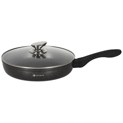 Сковорода  ZEIDAN d28,ст.крышка,каменное покрытие "GRANITE",алюм., прорез. ручка,(1/8)