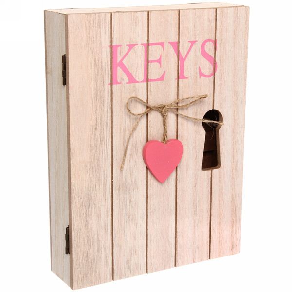 Ключница 24*18*5см "Keys" с розовым сердечком, 6 крючков, дер. (1)