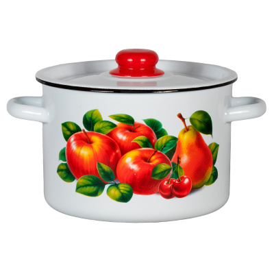 Кастрюля 1,5л Appetite Яблоки-груша белая эмаль(1/8)
