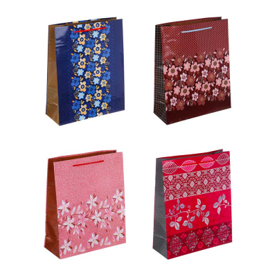 Пакет подарочный, бумажный, 26x32x10 см, 4диз, цветочный принт LADECOR (12/12)