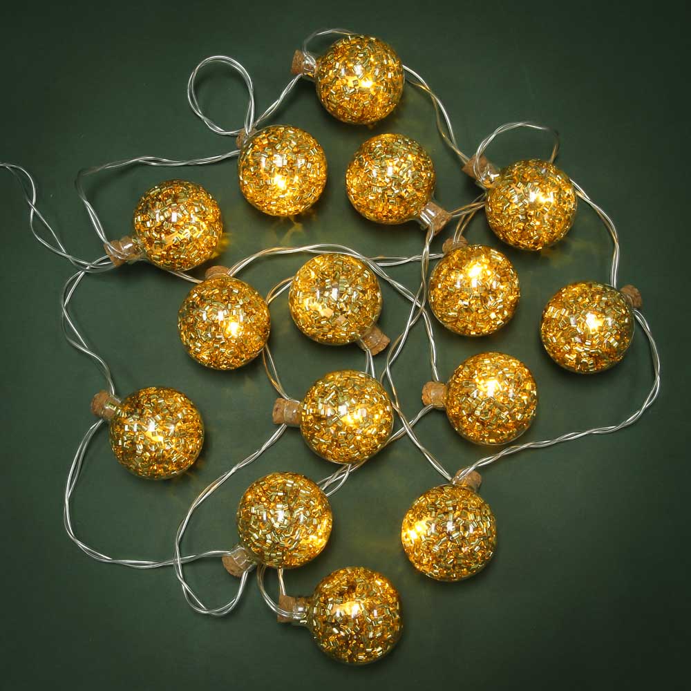 Гирлянда эл. с насадками "Золотая бомбочка", 1.8м, 10LED, шампань, пост.свеч., 2хАА СНОУ БУМ (1/1)