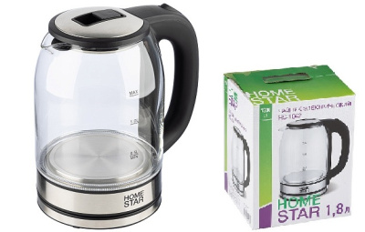 Чайник 1,8л Homestar стекло, пластик черный (1/12)