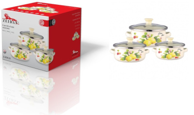 Набор мини-кастрюль, 6 предм.(кастр. 0,5л.;0,8л.;1,2л.) с/кр. с рис. эмаль(12)