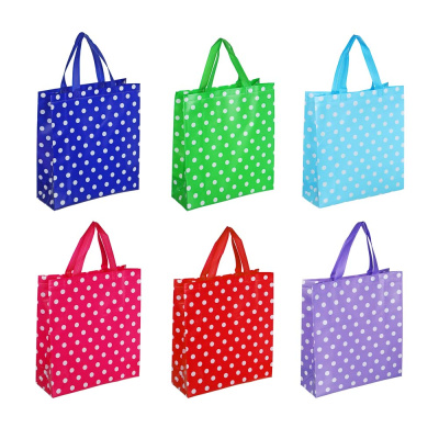 Пакет-сумка подарочный, ПВХ, 29x27x12 см, 6цв в белый горох (12/12)