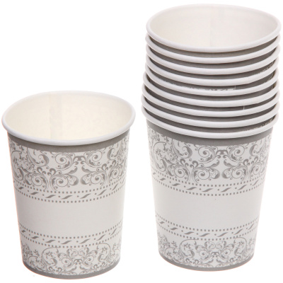 Стакан бумажный 0,2л в наборе 10 шт "Орнамент", серебро (1/300)