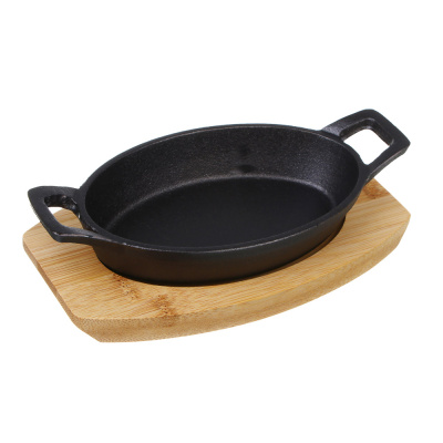 Сковорода мини на подставке из бамбука чугун, овальная, 15х9.8см SATOSHI (1/12)