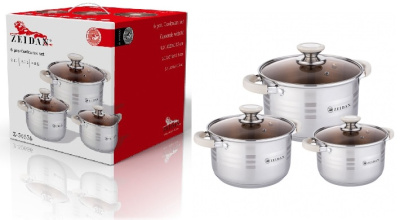 Набор посуды ZEIDAN 6 пр.(кастр.с крыш. 4л;3л;2,1л) нерж. (1/4)
