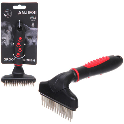 Расческа д/удаления колтунов "ПРОФФ - МОЙ БРО",9*15см, прорез.ручка, цв.красный/черн (1/12)