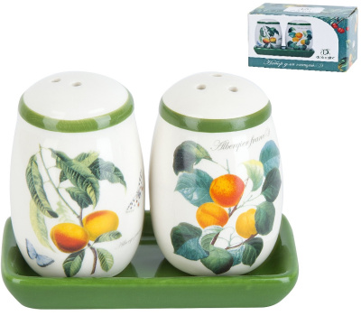 "Fruit Garden" Набор для специй солонка/ перечница 11х6х8,5см (на керам.подставке) керам.(1/73)