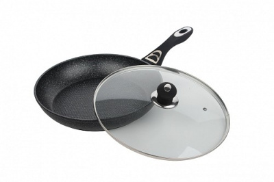 Сковорода 20см с мраморным А/П покрытием с ст/крышкой (ков.алюм.)
