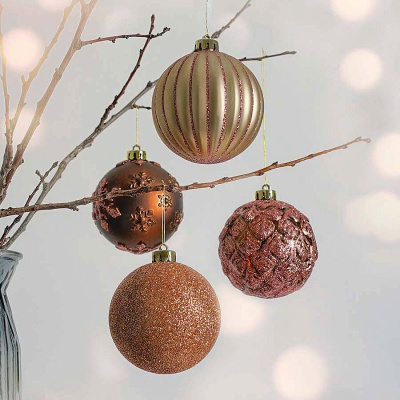 Набор рельефных новогодних шаров 8 шт., D-8 см"Шоколадный микс",гор.шокол./шампань/кор.пластик(1/24)