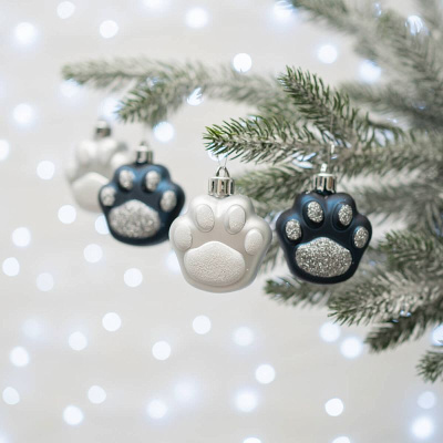 Набор новогодних елочных украшений 4 шт., 5 см. "Кошачья лапка", синий/серебро, пластик(1/1)