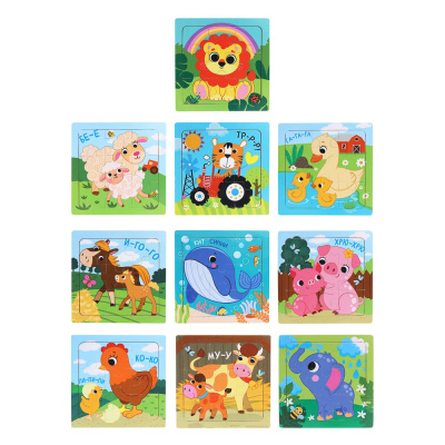 Пазл деревянный для малышей, дерево, 15х15см, 6-10 диз ИГРОЛЕНД (10/240)