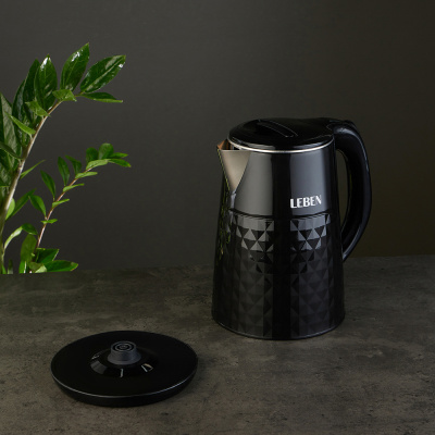 Чайник электрический, 1,8 л, 1800Вт, металл, пластик, черный, 220-240В LEBEN (1/12)