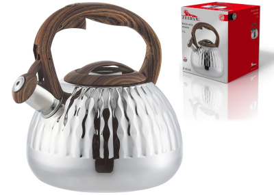 Чайник 3,0л со свистком,индукц.дно,курк.мех.,фикс.ручка «soft-touch» под дерево, п/у (нжс) (1/12)