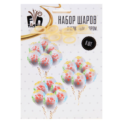 Набор шаров, 6 шт, 12", с неоновым узором, прозрачные, 3 диз FNtastic (12/600)