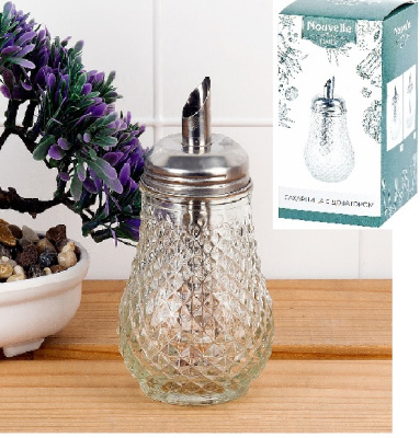 Сахарница с дозатором 170мл (стекло/металл) п/у (144)