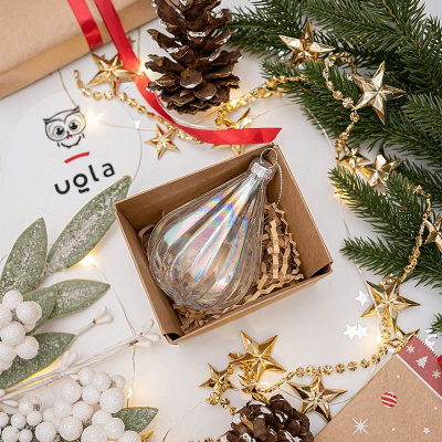 Подвеска прозрачная стеклянная 10 см "Капля"  (1/12/48)