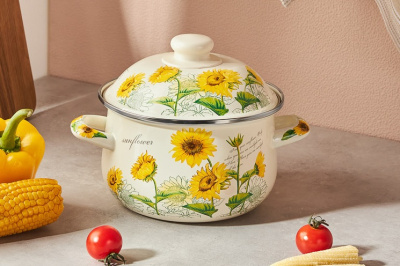 Кастрюля эмалированная, 18см, 2,0л, индукция VETTA Подсолнухи (1/12)